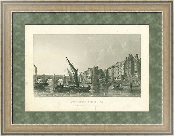 Постер Вестминстерский мост - 1745 с типом исполнения Акварель в раме в багетной раме 485.M40.584