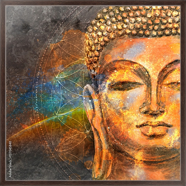 Постер Улыбающийся Будда с типом исполнения На холсте в раме в багетной раме 221-02