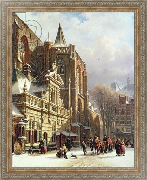 Постер View of the Hoofdwacht and the Grote Kerk, Zwolle с типом исполнения На холсте в раме в багетной раме 484.M48.310