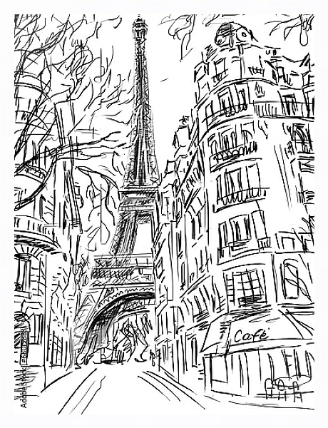 Постер Париж в Ч/Б рисунках #1 с типом исполнения На холсте в раме в багетной раме 221-03