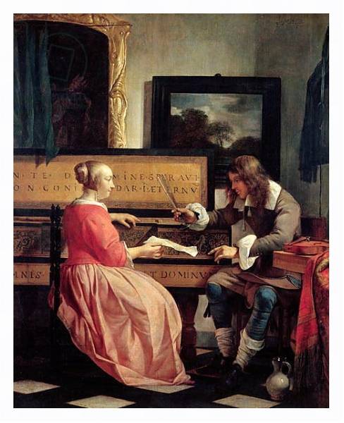 Постер A Man and a Woman Seated by a Virginal, c.1665 с типом исполнения На холсте в раме в багетной раме 221-03