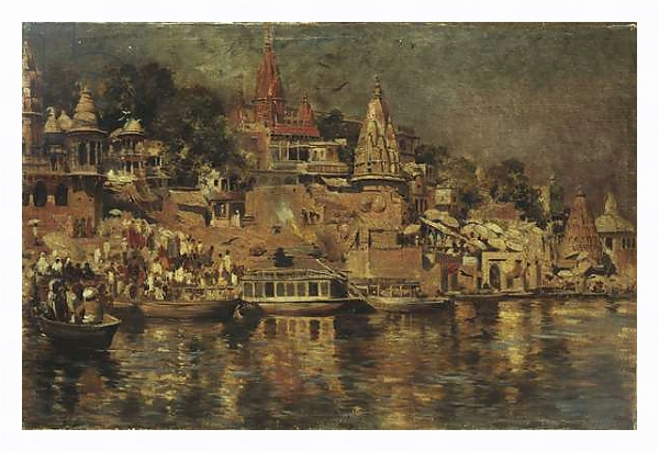 Постер View of the Ghats at Benares, 1873 1 с типом исполнения На холсте в раме в багетной раме 221-03