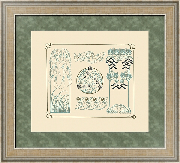 Постер Abstract design based on berries, leaves, grasses с типом исполнения Акварель в раме в багетной раме 485.M40.584