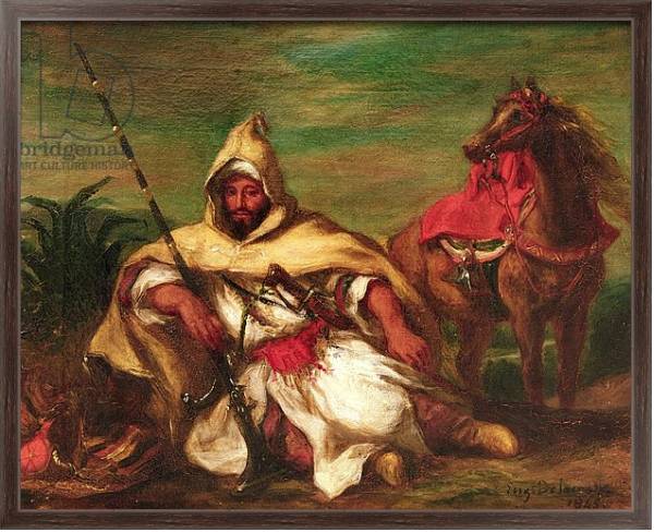 Постер Moroccan soldier sitting near his horse, 1845 с типом исполнения На холсте в раме в багетной раме 221-02