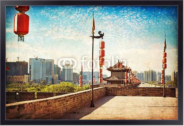 Постер Китай, Сиань. Древняя городская стена с типом исполнения На холсте в раме в багетной раме 221-01