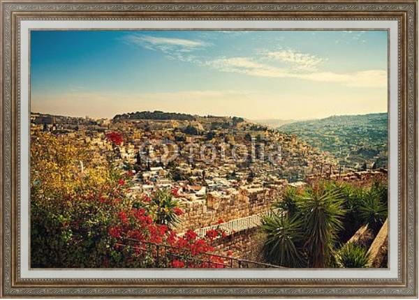 Постер Панорамный вид на старый город Иерусалим, Израиль с типом исполнения На холсте в раме в багетной раме 595.M52.330