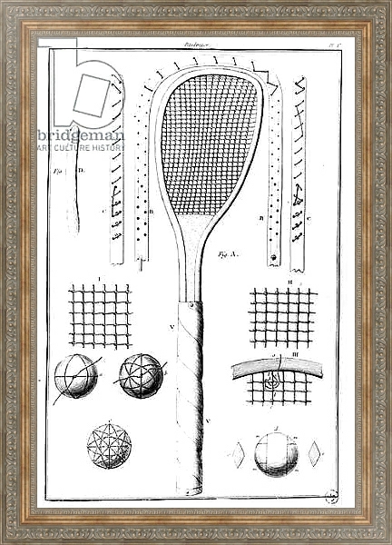 Постер Tennis racket and balls, 1751 с типом исполнения На холсте в раме в багетной раме 484.M48.310