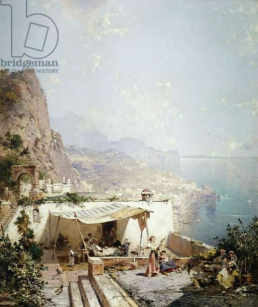 Постер Amalfi - Gulf of Salerno; Amalfi - Golfe de Salerne, с типом исполнения На холсте без рамы