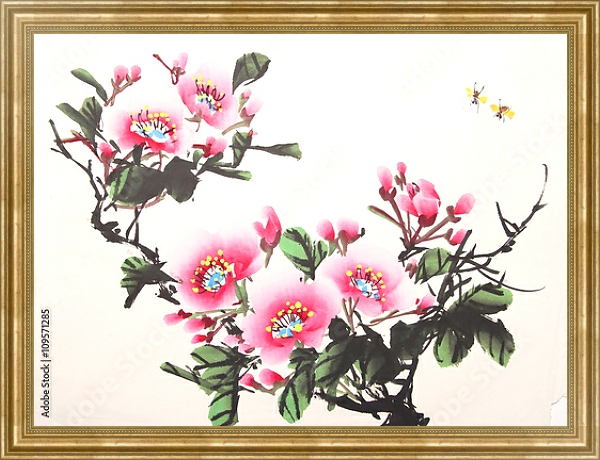 Постер Китайские розовые пионы 1 с типом исполнения На холсте в раме в багетной раме NA033.1.051