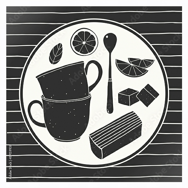 Постер Набор чайных предметов с типом исполнения На холсте в раме в багетной раме 221-03