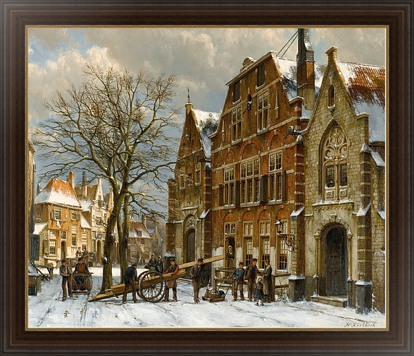 Постер Winter Street Scene, Oudewater с типом исполнения На холсте в раме в багетной раме 1.023.151