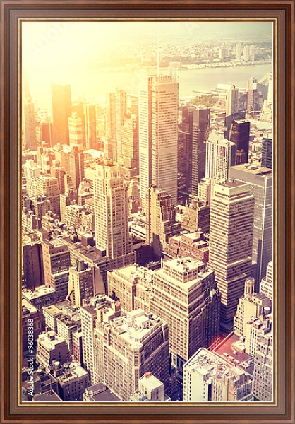 Постер Закат над Манхэттеном, Нью-Йорк с типом исполнения На холсте в раме в багетной раме 35-M719P-83