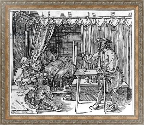 Постер A draughtsman taking details for a portrait, 1525 с типом исполнения На холсте в раме в багетной раме 484.M48.310