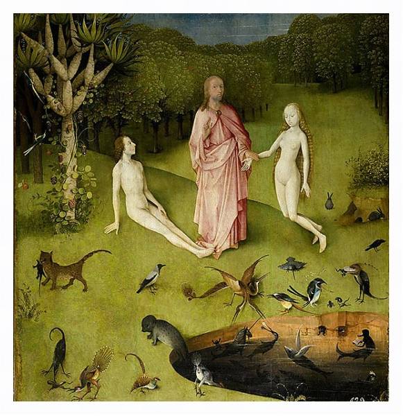 Постер The Garden of Earthly Delights, c.1500 2 с типом исполнения На холсте в раме в багетной раме 221-03