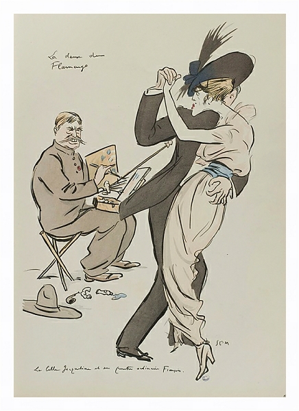 Постер La danse du flamengo ; François Flameng, Jacqueline Forzane с типом исполнения На холсте в раме в багетной раме 221-03
