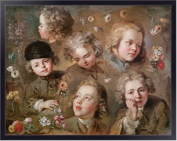 Постер Children's heads and flowers с типом исполнения На холсте в раме в багетной раме 221-01