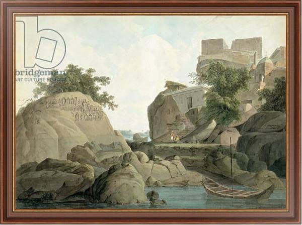 Постер Fakir's Rock at Sultanganj, on the River Ganges, India, c.1790 с типом исполнения На холсте в раме в багетной раме 35-M719P-83