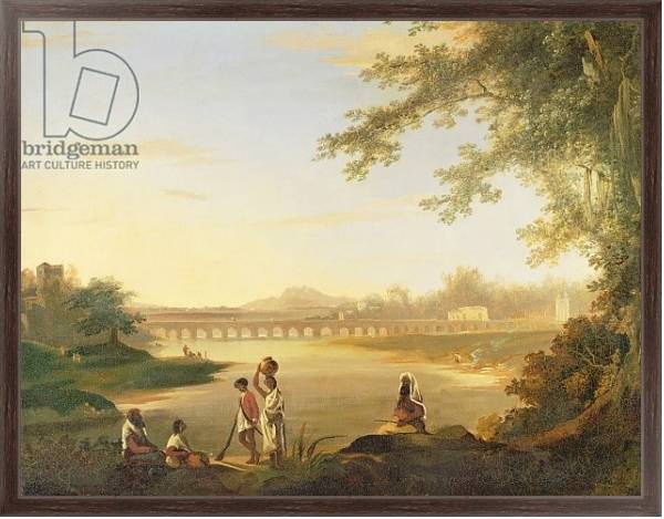Постер The Marmalong Bridge, with a Sepoy and Natives in the Foreground, c.1783 с типом исполнения На холсте в раме в багетной раме 221-02