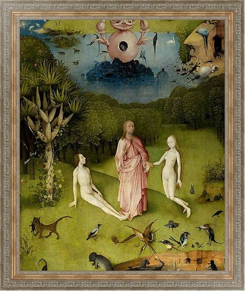 Постер The Garden of Earthly Delights: The Garden of Eden, left wing of triptych, c.1500 2 с типом исполнения На холсте в раме в багетной раме 484.M48.310
