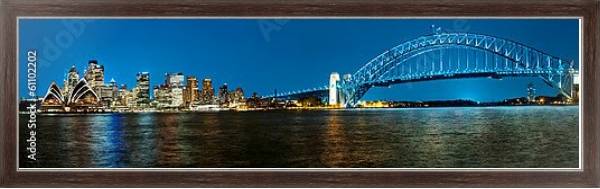 Постер Австралия, Сидней. Ночная панорама города с типом исполнения На холсте в раме в багетной раме 221-02