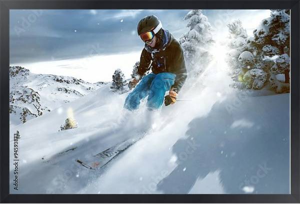 Постер Лыжник едет по глубокому рыхлому снегу с типом исполнения На холсте в раме в багетной раме 1727.8010