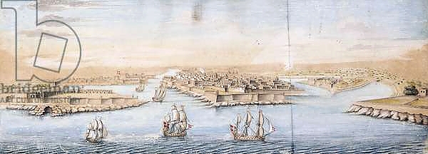 Постер A Bird's Eye View of Valetta from the Sea, with Men-o-War entering the Harbour, с типом исполнения На холсте без рамы