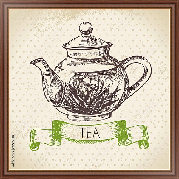 Постер Иллюстрация с чайником с типом исполнения На холсте в раме в багетной раме 35-M719P-83
