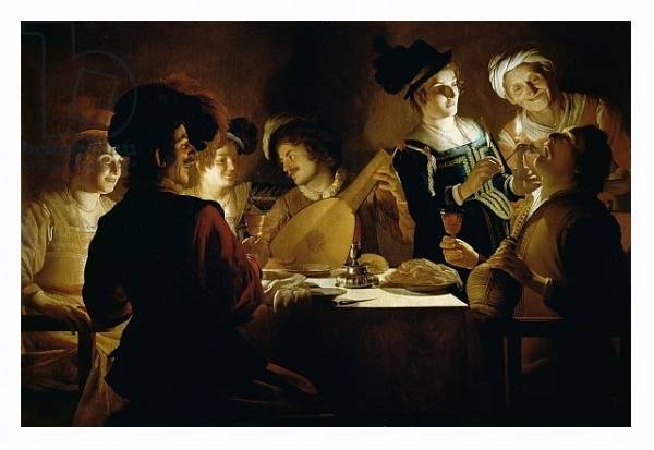Постер A Feast with a Lute PLayer, c.1620 с типом исполнения На холсте в раме в багетной раме 221-03