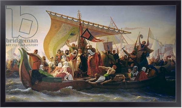 Постер The Crossing of the Bosphorus by Godfrey of Bouillon and his Brother, Baldwin, in 1097, 1854 с типом исполнения На холсте в раме в багетной раме 221-01
