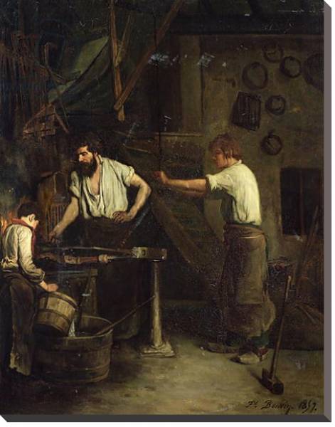 Постер The Blacksmiths, Memory of Treport, 1857 с типом исполнения На холсте без рамы