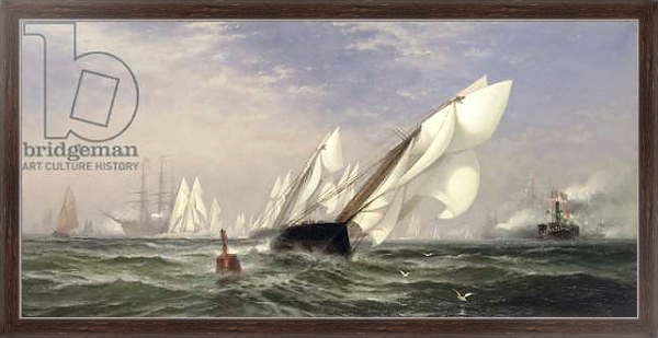 Постер American yacht Sappho winning the race with the English yacht Livonia for the America Cup, 1871 с типом исполнения На холсте в раме в багетной раме 221-02