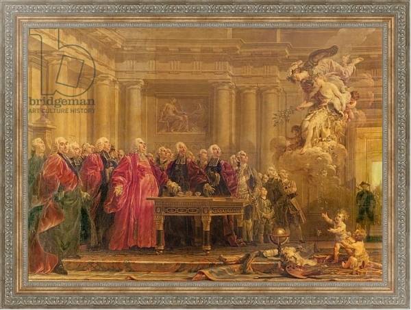 Постер The Magistrates of Paris Receiving News of the Peace, 21st June 1763 с типом исполнения На холсте в раме в багетной раме 484.M48.310