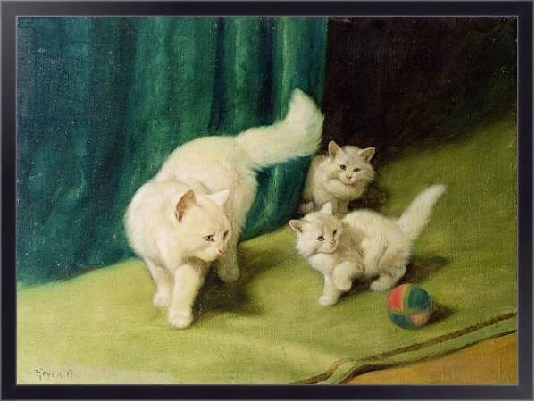 Постер White Persian Cat with Two Kittens с типом исполнения На холсте в раме в багетной раме 221-01