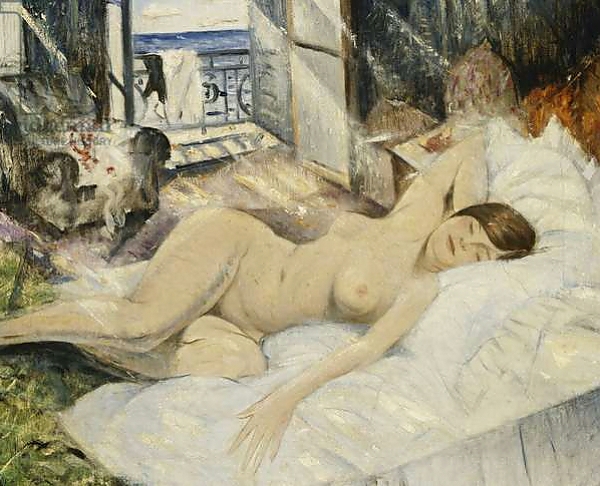 Постер Nude on a Bed, South of France, с типом исполнения На холсте без рамы