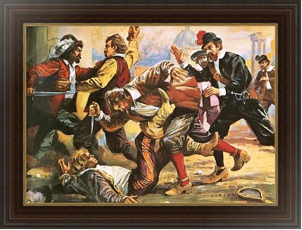 Постер Caravaggio in a brawl с типом исполнения На холсте в раме в багетной раме 1.023.151