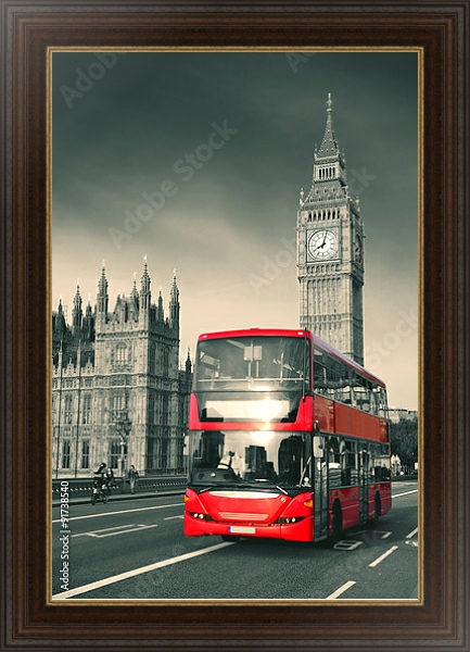 Постер Англия, Лондон. Современный красный автобус с типом исполнения На холсте в раме в багетной раме 1.023.151