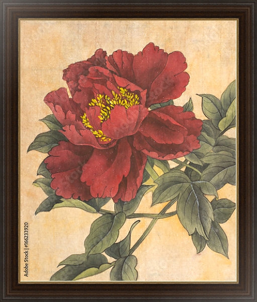 Постер Красный пион в ретро-стиле с типом исполнения На холсте в раме в багетной раме 1.023.151