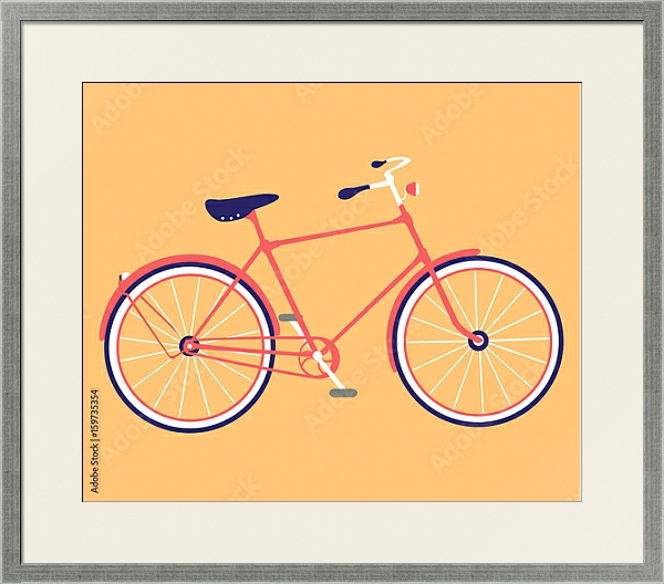 Постер Красный ретро велосипед на оранжевом фоне с типом исполнения Под стеклом в багетной раме 1727.2510