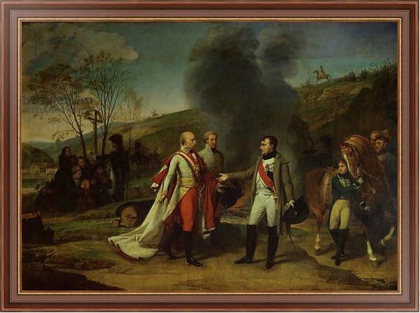 Постер Meeting between Napoleon I and Francis I after the Battle of Austerlitz, 4th December 1805 с типом исполнения На холсте в раме в багетной раме 35-M719P-83