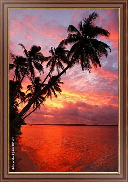 Постер Силуэт пальмовых деревьев на пляже на закате, острова Офу, Тонга с типом исполнения На холсте в раме в багетной раме 35-M719P-83