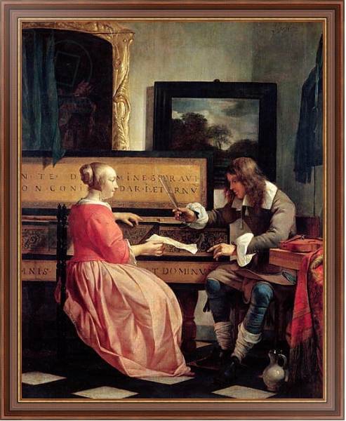 Постер A Man and a Woman Seated by a Virginal, c.1665 с типом исполнения На холсте в раме в багетной раме 35-M719P-83