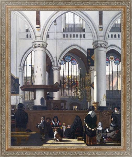 Постер Интерьер церкви Аудекерк, Амстердам с типом исполнения На холсте в раме в багетной раме 484.M48.310