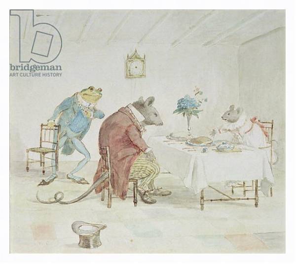 Постер 'Pray, Miss Mouse, will you give us some beer', illustration from 'A Frog He Would A-Wooing Go' с типом исполнения На холсте в раме в багетной раме 221-03