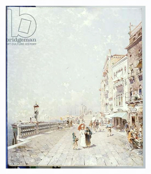 Постер The Molo, Venice, looking West with figures Promenading с типом исполнения На холсте в раме в багетной раме 221-03