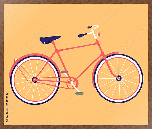 Постер Красный ретро велосипед на оранжевом фоне с типом исполнения На холсте в раме в багетной раме 1727.4310