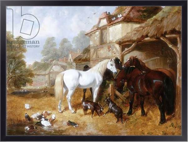 Постер Horses in a Farmyard с типом исполнения На холсте в раме в багетной раме 221-01