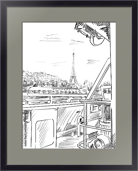 Постер Париж в Ч/Б рисунках #28 с типом исполнения Под стеклом в багетной раме 221-01