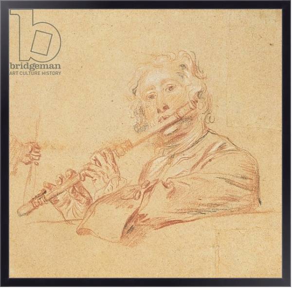 Постер Man Playing a Flute, c.1710 с типом исполнения На холсте в раме в багетной раме 221-01