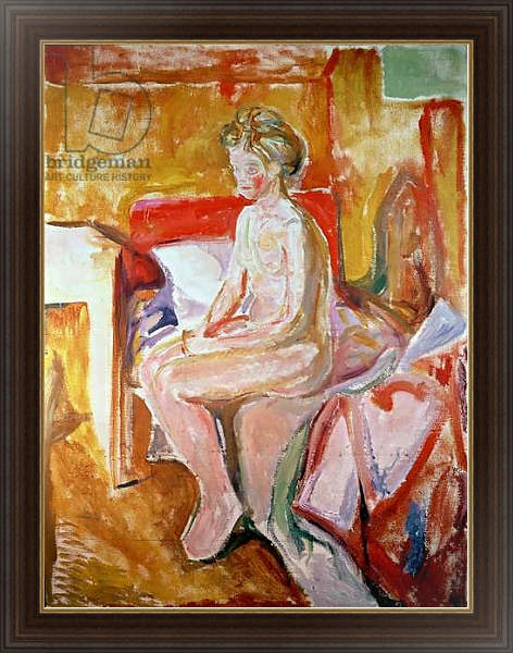 Постер Girl seated on the edge of her bed с типом исполнения На холсте в раме в багетной раме 1.023.151
