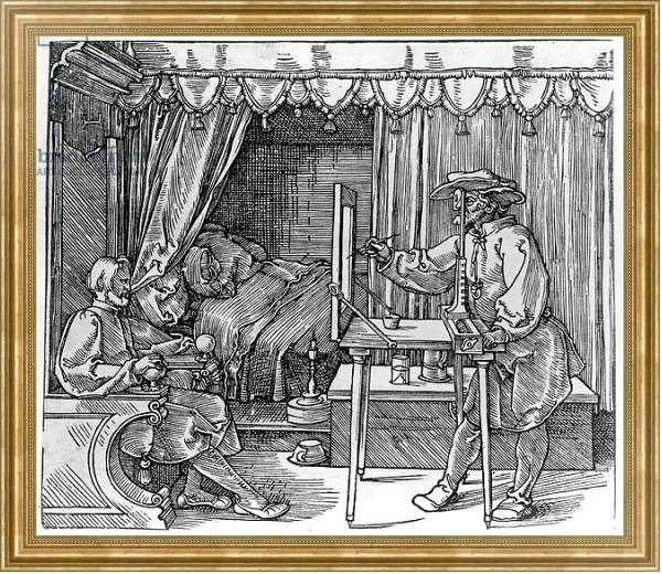 Постер A draughtsman taking details for a portrait, 1525 с типом исполнения На холсте в раме в багетной раме NA033.1.051